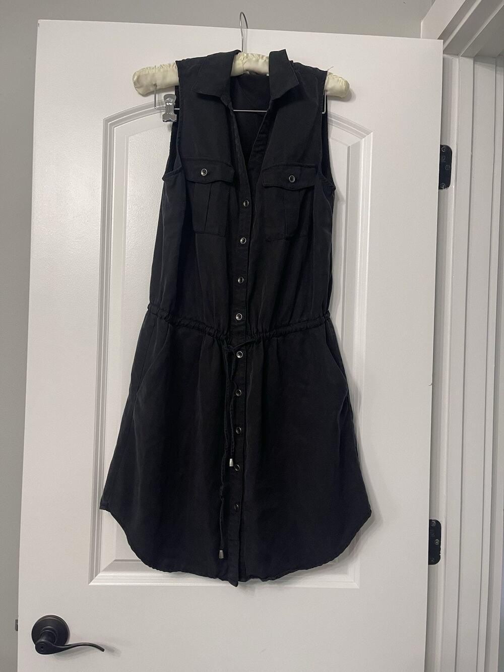 Dex Black Tencel Utility Shirt Dress Safari Boho Chic Pocket Vacation Beach M